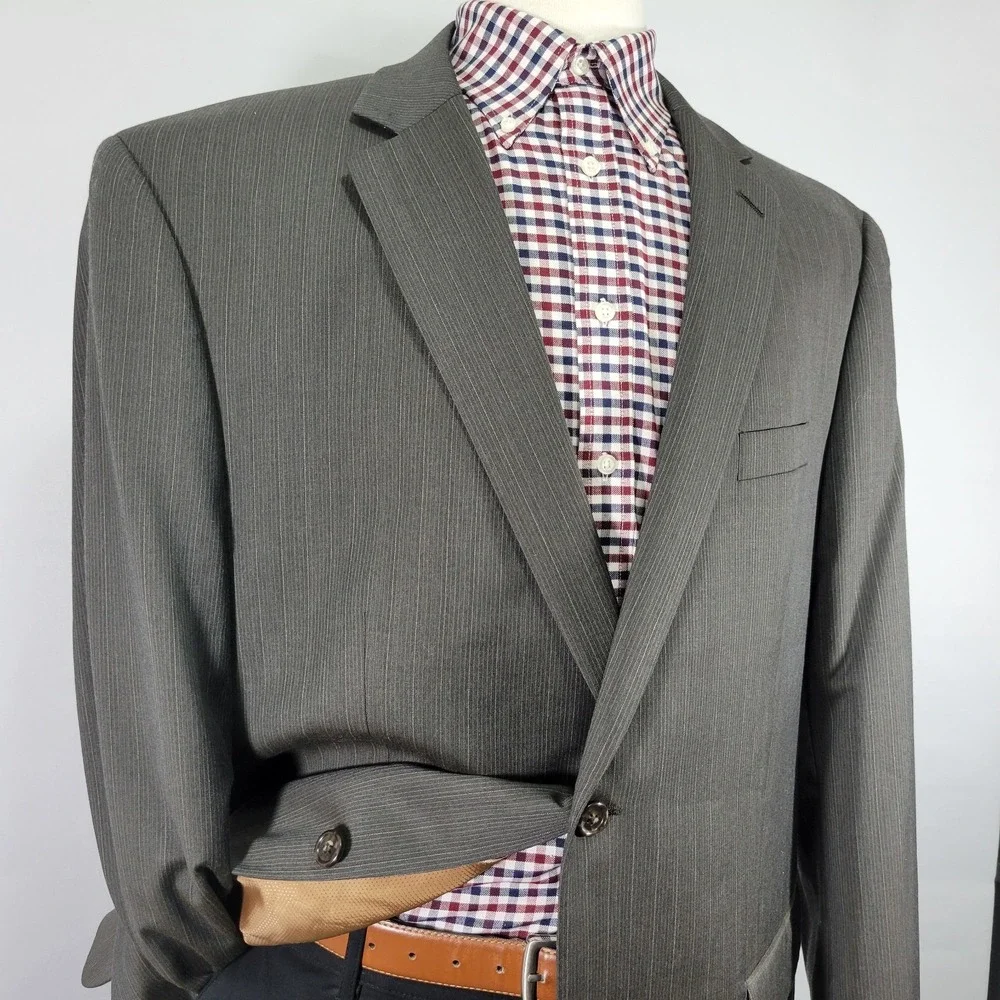 Michael Kors Men's Sport Coat Blazer Two‎ Button Olive Brown Striped Wool Sz 48L